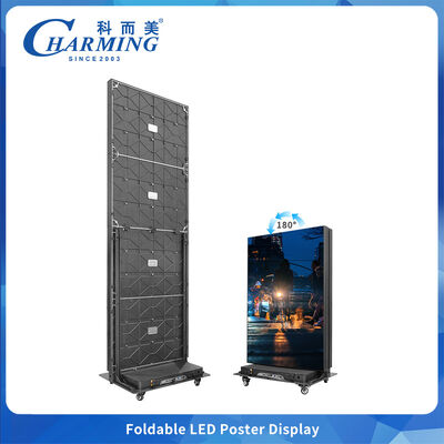 Pantalla LED P1.86 plegable para interiores, pantalla de video tipo póster con caja de transporte aéreo incluida