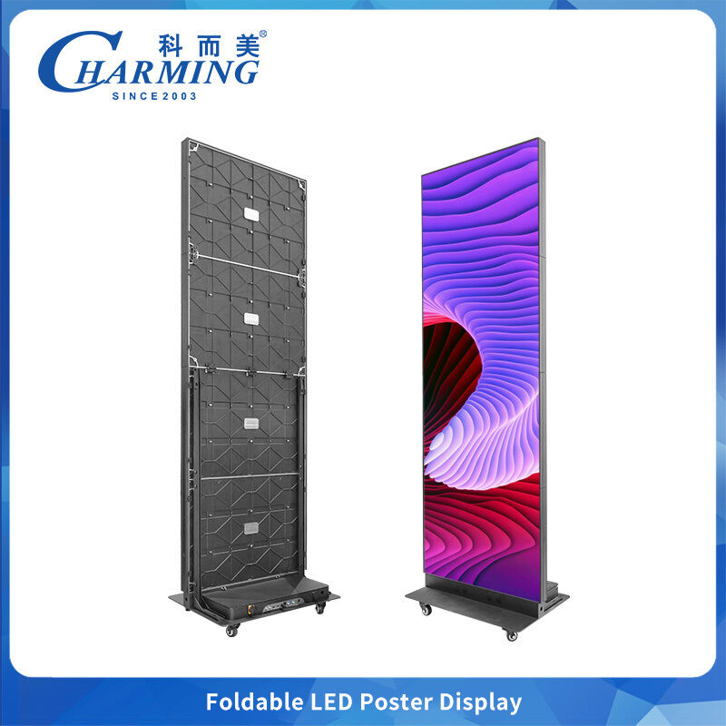 Pantalla LED P1.86 plegable para interiores, pantalla de video tipo póster con caja de transporte aéreo incluida