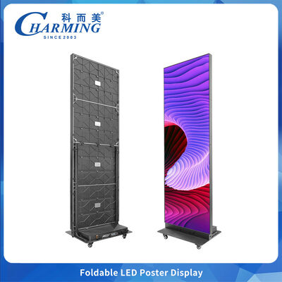Pantalla LED P1.86 plegable para interiores, pantalla de video tipo póster con caja de transporte aéreo incluida