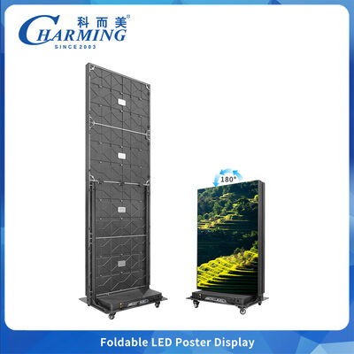 Pantalla de póster plegable LED P1.86 Uso plegable Interior móvil con ruedas